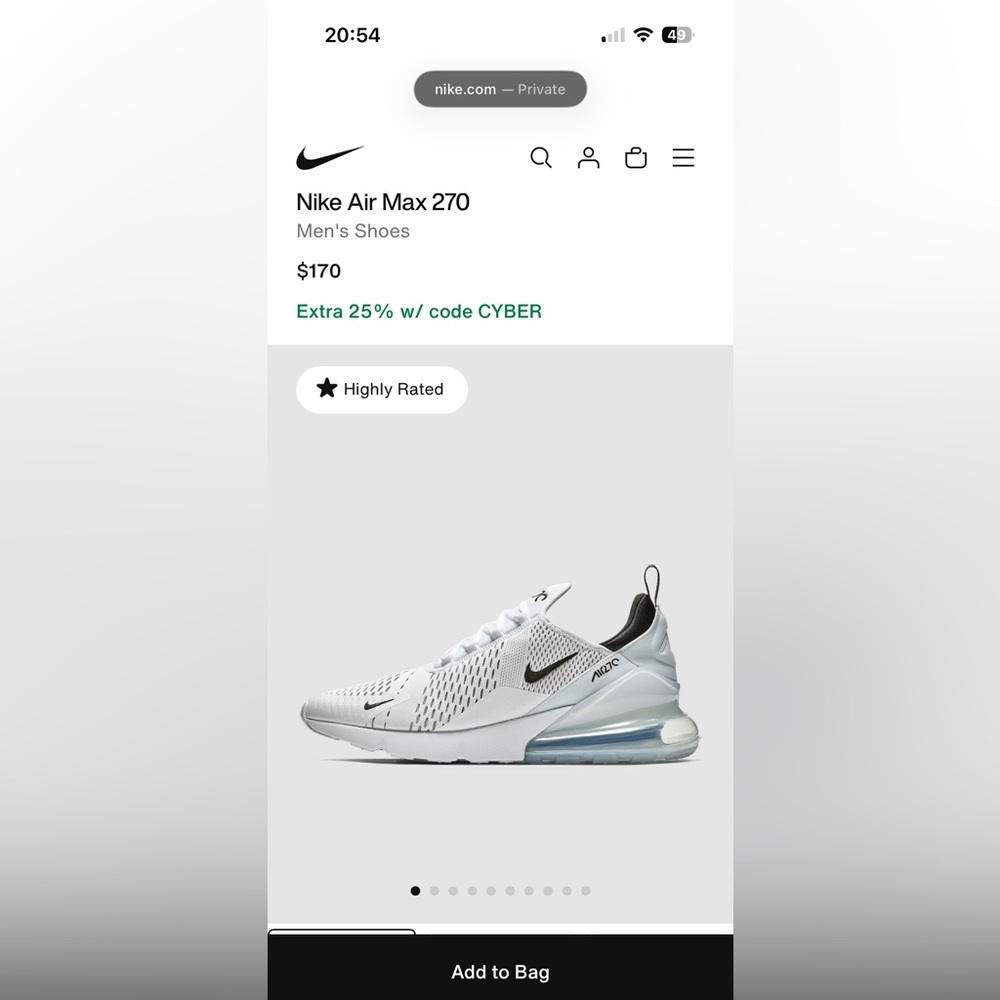 Nike Air Max 270 White and Black Sneakers